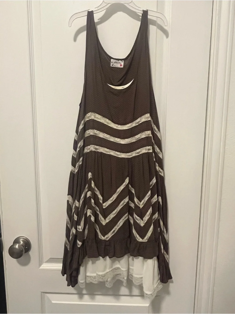 Free People Brown Mini Dress with Cream Chevron Trim